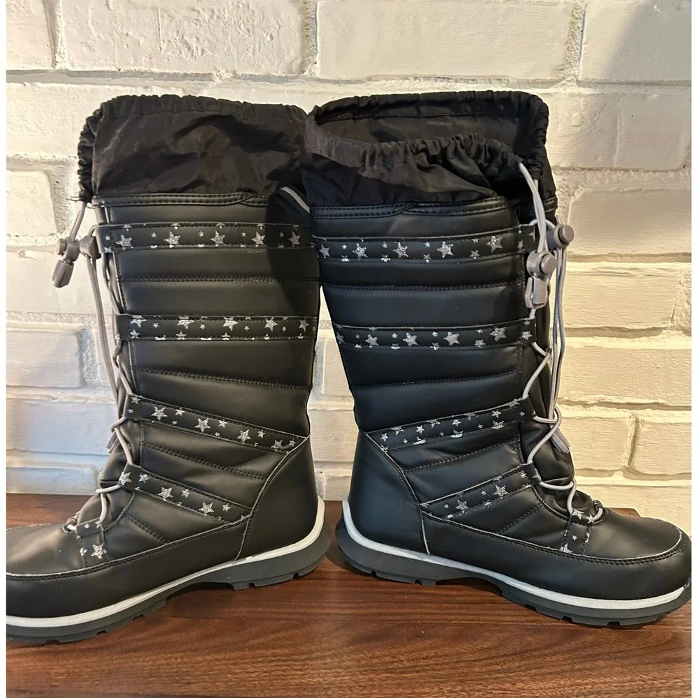 Lands End Youth Stars‎ Black Winter Snow Boots Size 5M Insulated Waterproof